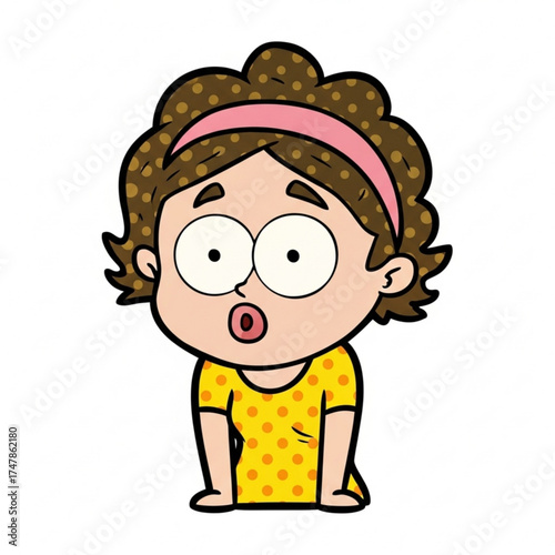 Cartoon girl with surprised expression conveys shock and disbelief, ideal for expressing strong emotions and reactions, originally a vector graphic