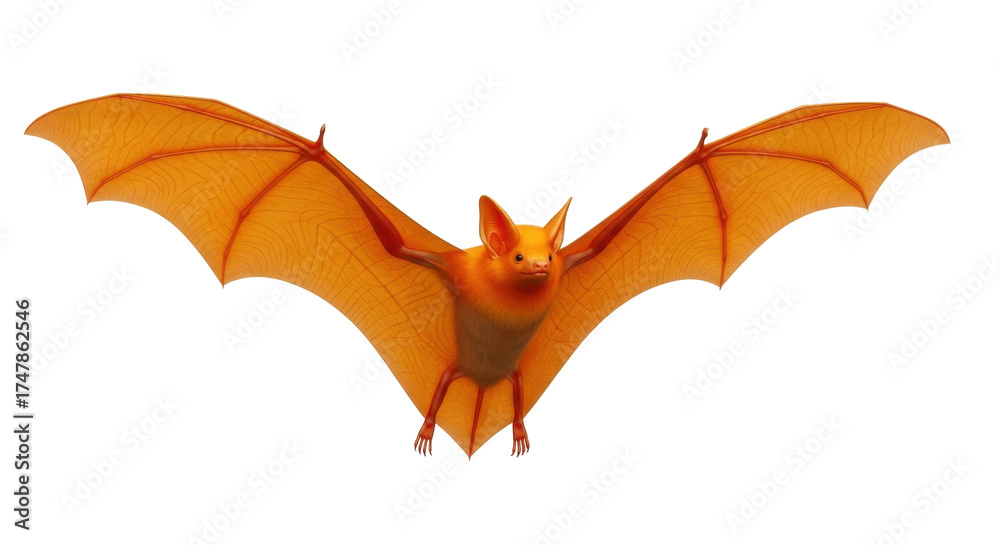 Naklejka premium Isolated Orange Bat with Open Wings, Animal Flying Creature, Wildlife Species Concept