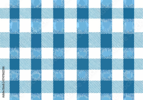 Seamless blue gingham checkered fabric texture for vintage picnic tablecloth design
