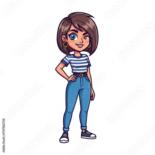 Stylish cartoon girl with a confident pose, perfect for fashion blogs, lifestyle websites, or branding that seeks a modern and approachable aesthetic