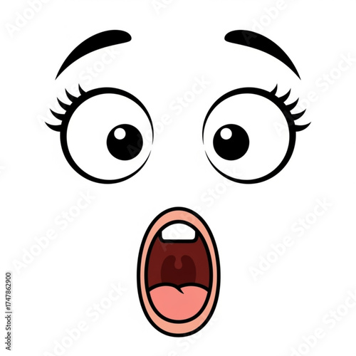 Expressive cartoon face showcasing shock and awe with exaggerated features, perfect for adding humor and emotion to designs with this vector style art