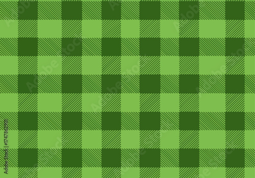 Seamless green plaid vector pattern with gingham fabric texture for vintage picnic tablecloth design