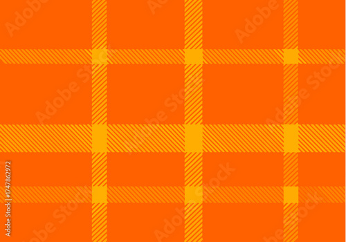 Seamless orange plaid pattern fabric texture tile backdrop with geometric square design