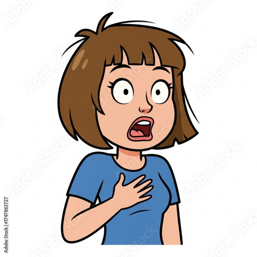 Cartoon woman gasping in disbelief, shocked by surprising news, isolated against a white backdrop, capturing a moment of intense surprise and fear