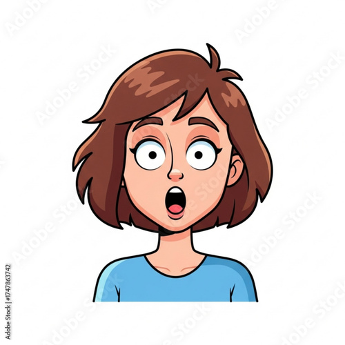 Astonished cartoon girl with wide eyes and open mouth expressing shock and surprise, great for expressing reactions, emotions, and animated content
