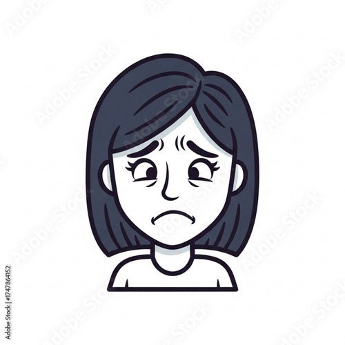 Cartoon woman expressing sadness and worry with a downturned mouth and furrowed brow, capturing feelings of disappointment, stress, and emotional distress