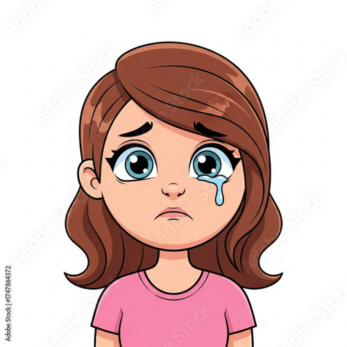 Heartbroken cartoon girl with tears streaming down her face, conveying sadness and vulnerability in a simple, relatable illustration, perfect for expressing emotions