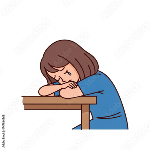 Overwhelmed young woman weeps at her desk, feeling sad and lonely due to stress from school or work, showing emotional vulnerability and burnout
