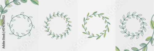 This collection features a series of olive branch wreaths, each displaying varying leaf patterns and textures, perfect for decoration, invitations, or nature-themed projects.