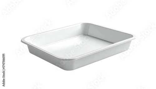 White rectangular baking dish on black background, subtly lit
