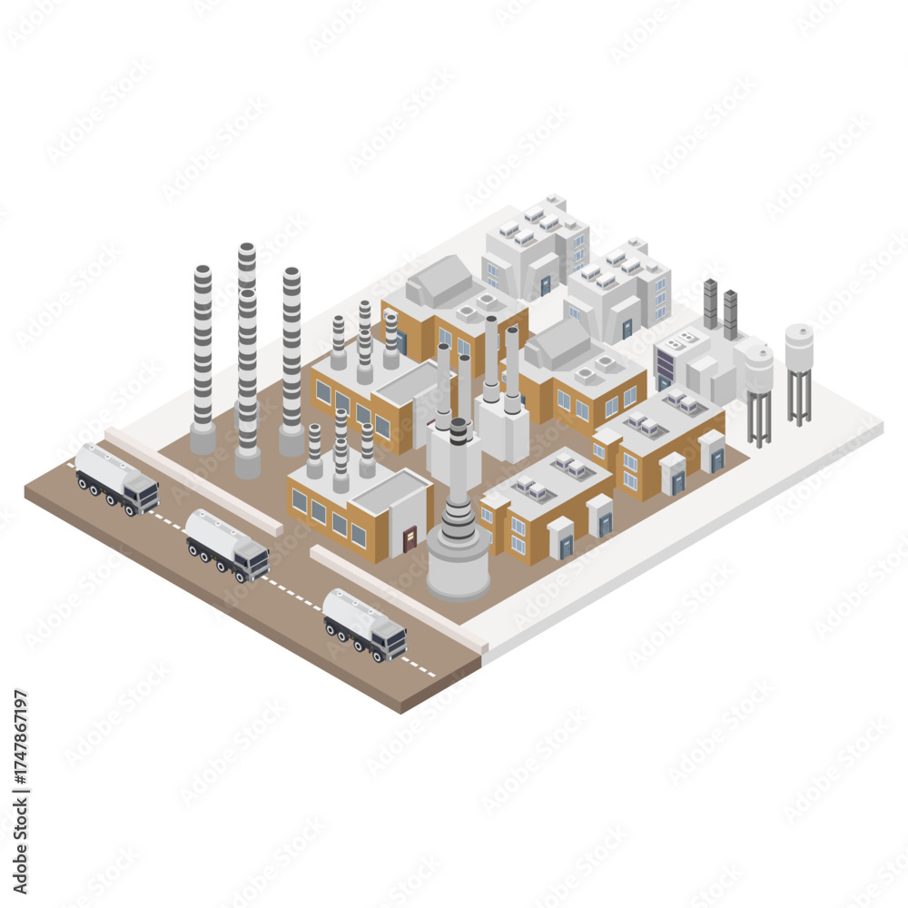 Fototapeta premium Plant with smokestacks and ventilation system isometric