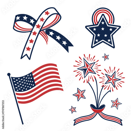 American flag fireworks ribbon star patriotic icons patriotism symbol