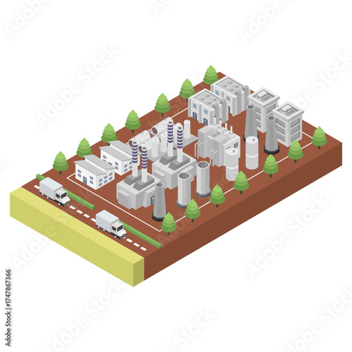 Isometric oil field with oil pumps