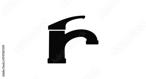 Modern black faucet silhouette isolated symbol of clean water flow and bathroom fixtures for design silhouette