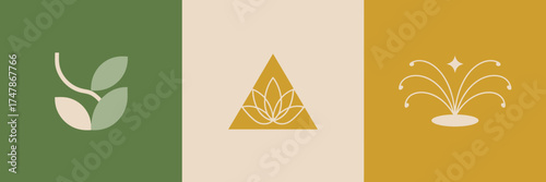 This image presents a selection of stylized nature icons, blending geometric shapes with organic elements, creating a harmonious balance between man-made and natural beauty.