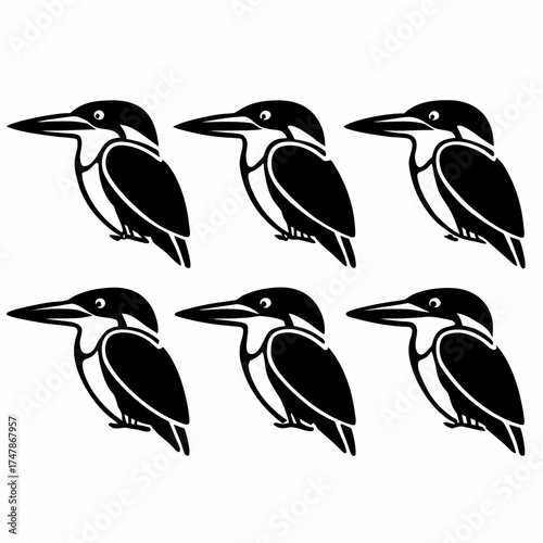 Illustration of six kookaburras, a bold and striking design for diverse applications