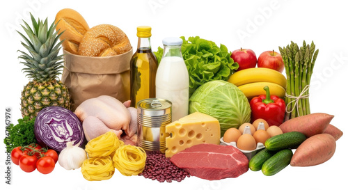 Foto Isolated assortment of diverse food items, nutrition, healthy eating, balanced d