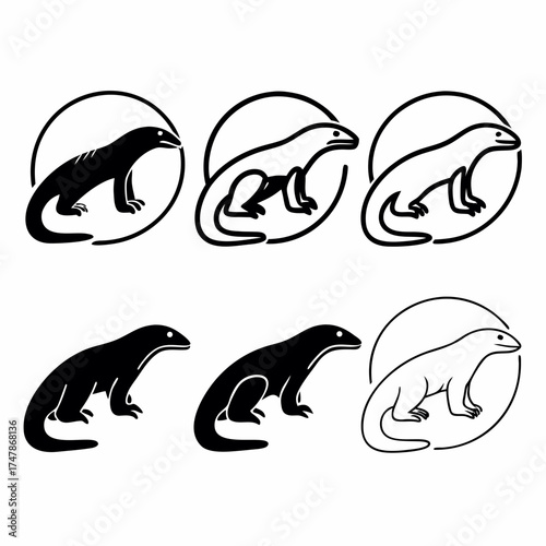 Six komodo dragons in different styles, perfect for logo or icon design