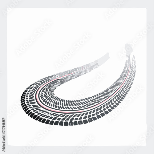 Tire tread marks after skidding, launch, drift, powerslide in motorsport, rally, off-road, motocross.