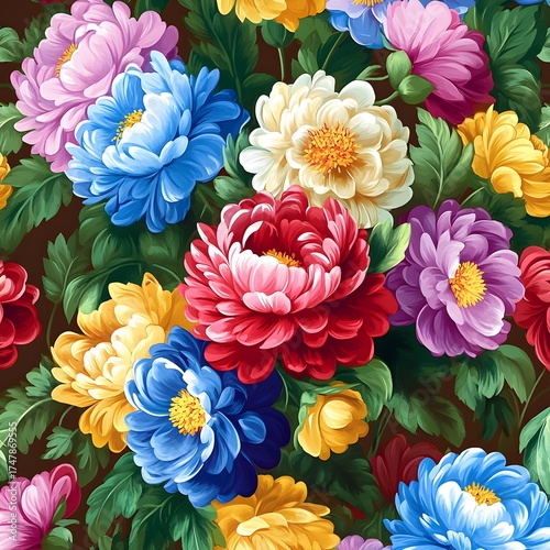 Vibrant Colorful Floral Bouquet Seamless Pattern
