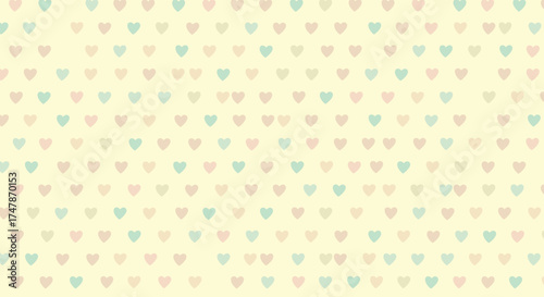 A gentle pastel pattern of small hearts in rows creates a soft and romantic background.