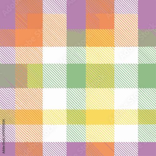Spring plaid seamless pattern. Easter checkered repeat background. Vector gentle texture, geometric print, wallpaper, flannel design, Scottish ornament, check, gingham tartan motif light pastel color