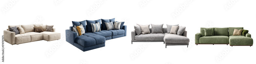 Fototapeta premium modern stylish sofas in various designs and colors on transparent background