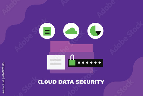 Data securely stored in a cloud server, protecting data form cyber attack, data protected by password authentication, Cloud security concept.