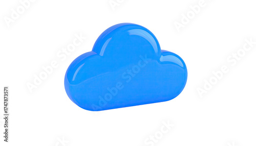Glossy, bright blue, three-dimensional cloud icon set against a black background