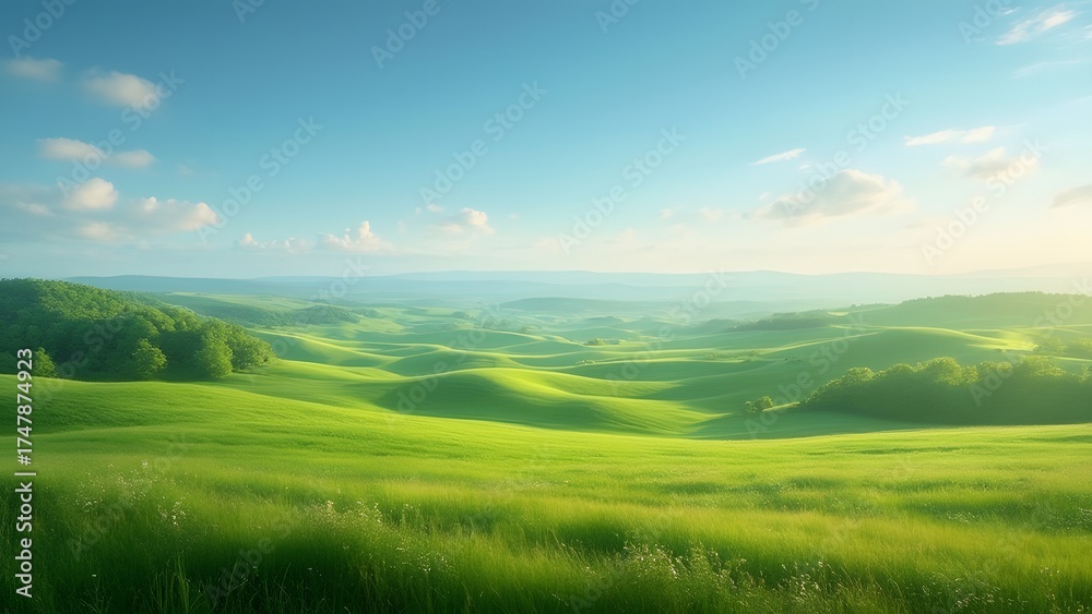 Obraz premium Serene Rolling Green Hills Landscape Photography