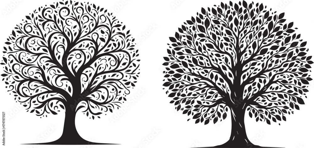 Fototapeta premium Elegant silhouette trees for branding or logo design in black and white style