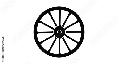 Classic wooden wagon wheel silhouette symbol for transportation history and vintage americana designs silhouette