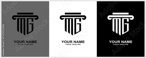 with monogram and pillar concept of elegant attorney design MG classy law logo letter
