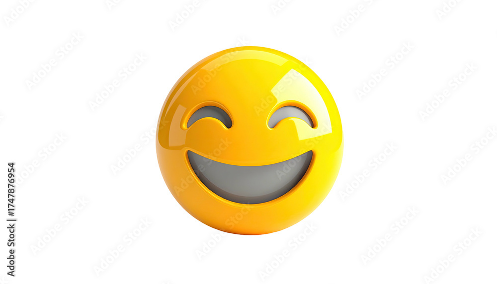 Fototapeta premium 3D rendered smiley face, glossy finish, wide smiling expression, isolated