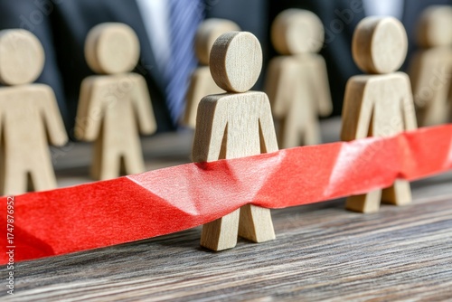 Conceptual Barriers and Economic Hardship Wooden Figurines Representing Societal Obstacles