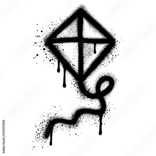 Graffiti style children's kite with black spray paint.