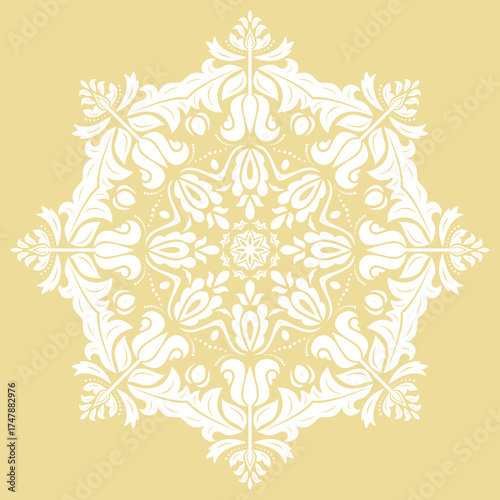 Elegant vintage yellow and white ornament in classic style. Abstract traditional ornament with oriental elements. Classic vintage pattern