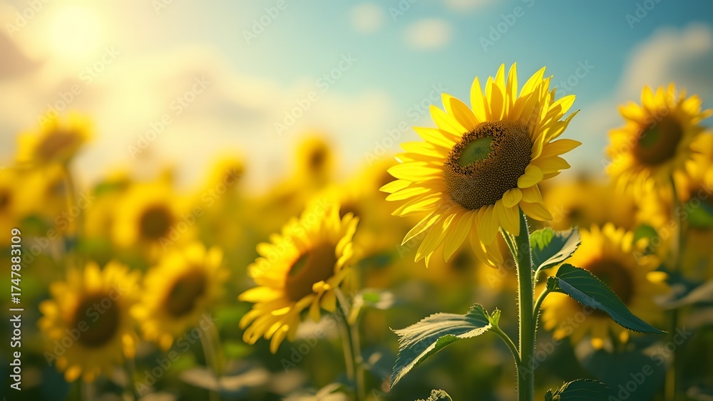 Fototapeta premium Vibrant Sunflower Field at Golden Hour