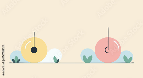 Minimalist garden scene with abstract fruit and plants in pastel colors design