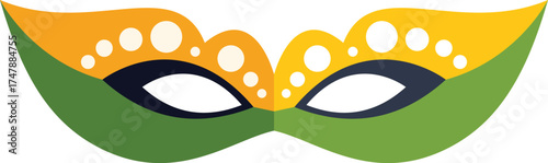 Green and yellow carnival mask is isolated on a white background, celebrating mardi gras
