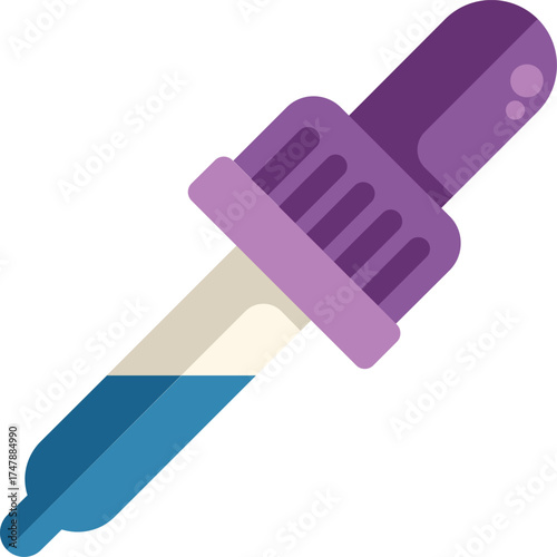 Dropper is holding blue liquid, depicted in a flat, colorful style