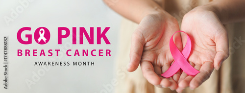 Pink breast cancer awareness ribbon. October Breast cancer awareness month. Healthcare and medicine concept. 