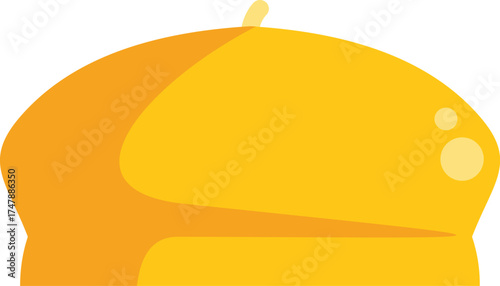Bright yellow french beret is laying flat, bringing parisian style to mind