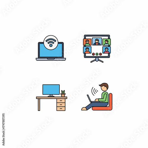 Laptop Work From Home Icon Set