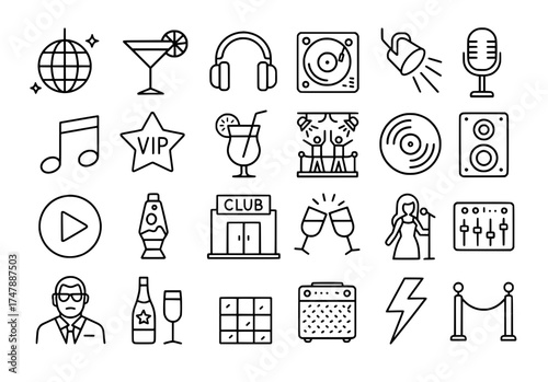 Vector outline, Icon pack, icon sheet, nightclub theme