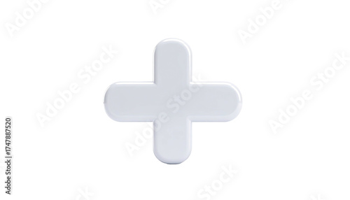 A white, glossy plus sign on a black background, centrally placed