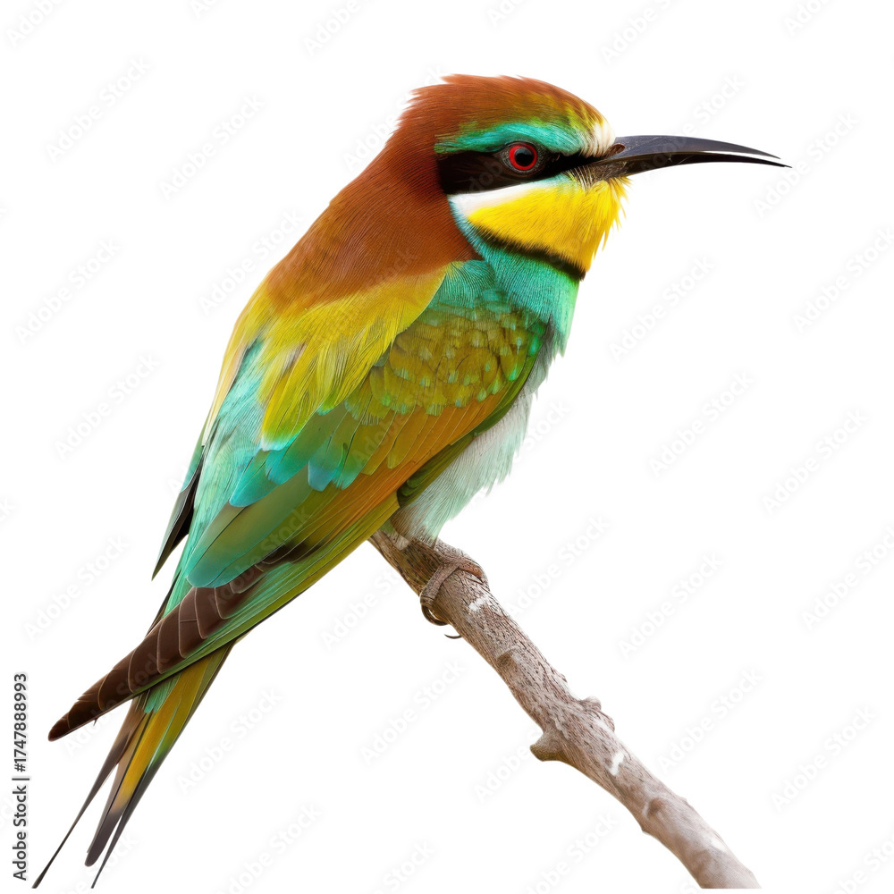 Obraz premium Colorful bee-eater bird perched on branch illustration isolated on Transparent Background