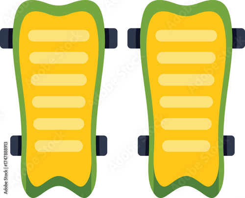This vector illustration features a pair of shin guards, essential protective gear for soccer players, ensuring safety during intense matches