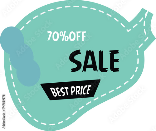 Bright teal fish shaped sale tag with sale and hot deal text in black and white perfect for retail promotions and marketing campaigns