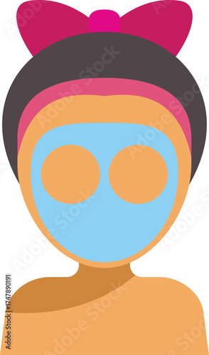 Woman wearing a blue cosmetic facial mask with her hair tied back with a pink headband